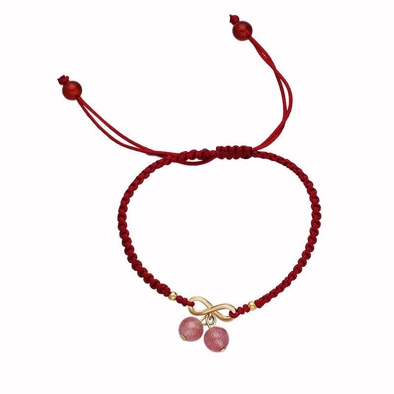 Strawberry Quartz Crystal Endless Knot Love Red String Weave Bracelet