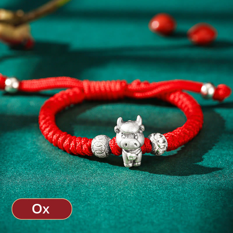 999 Sterling Silver Chinese Zodiac Red Rope Luck Handcrafted Kids Bracelet
