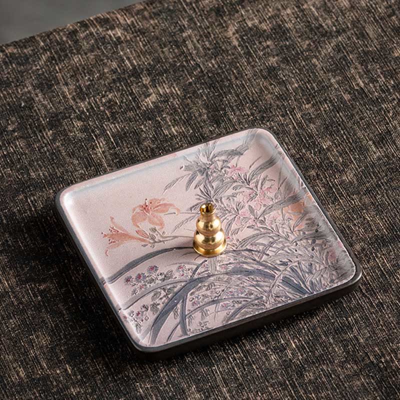 Mountain Lake Flower Leaf Ceramic Plate Tray Stick Incense Burner Decoration