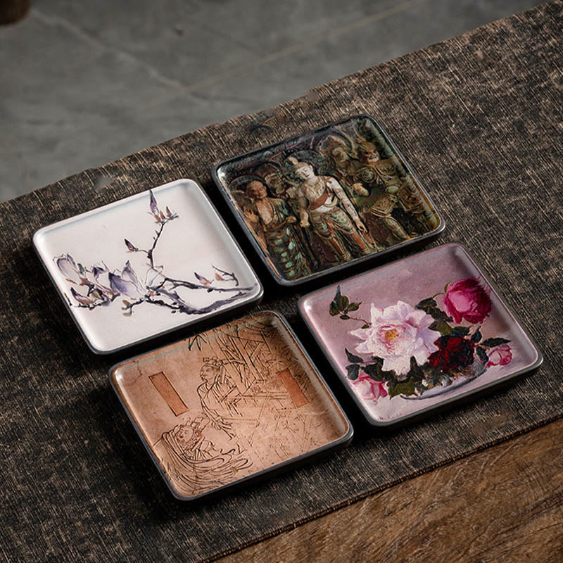 Mountain Lake Flower Leaf Ceramic Plate Tray Stick Incense Burner Decoration