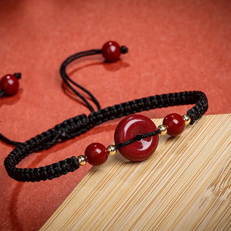 Natural Cinnabar Peace Buckle Blessing String Bracelet