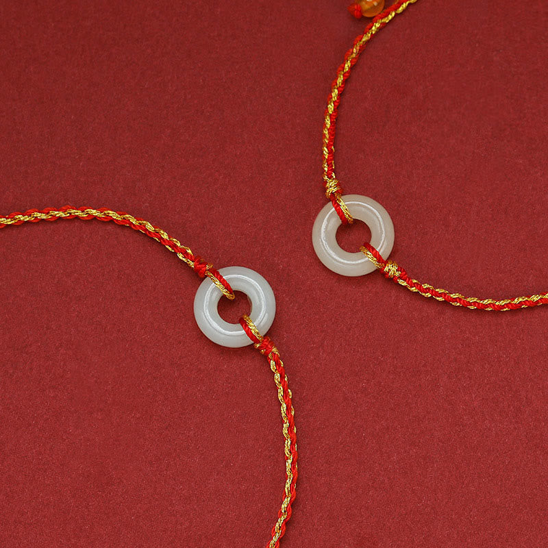Round Peace Buckle Jade Luck Abundance Braided Bracelet Anklet