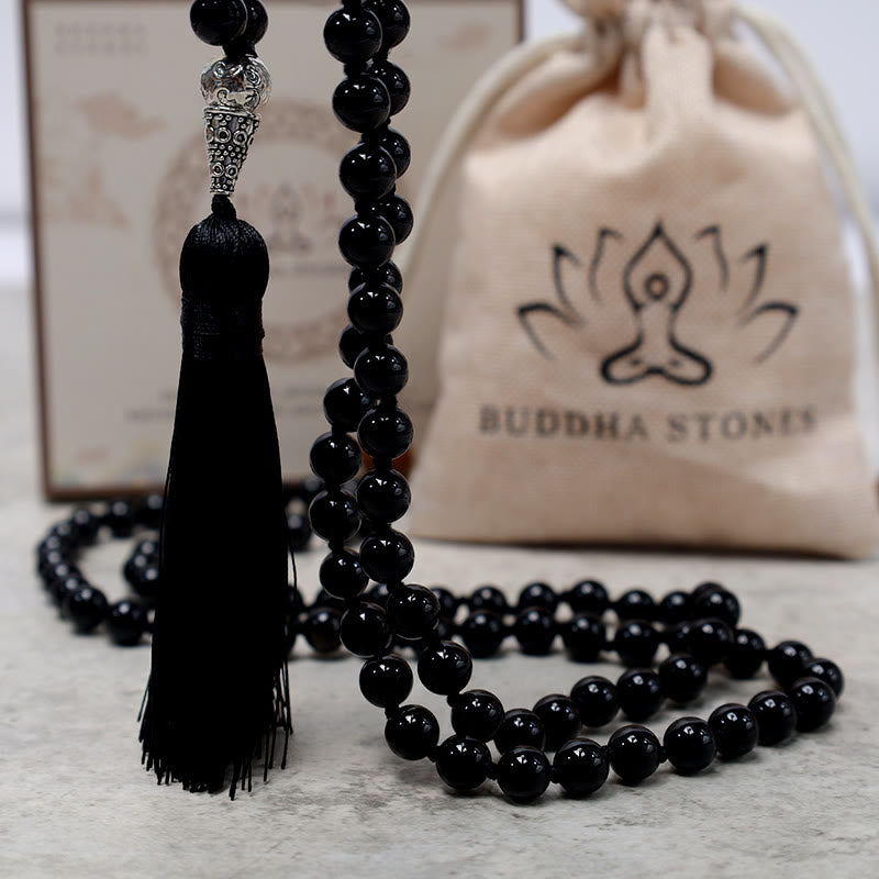 108 Mala Black Onyx Beads Yoga Meditation Prayer Beads Necklace