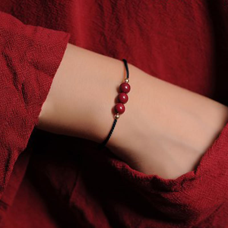 14K Gold Plated Natural Cinnabar Blessing String Braided Bracelet