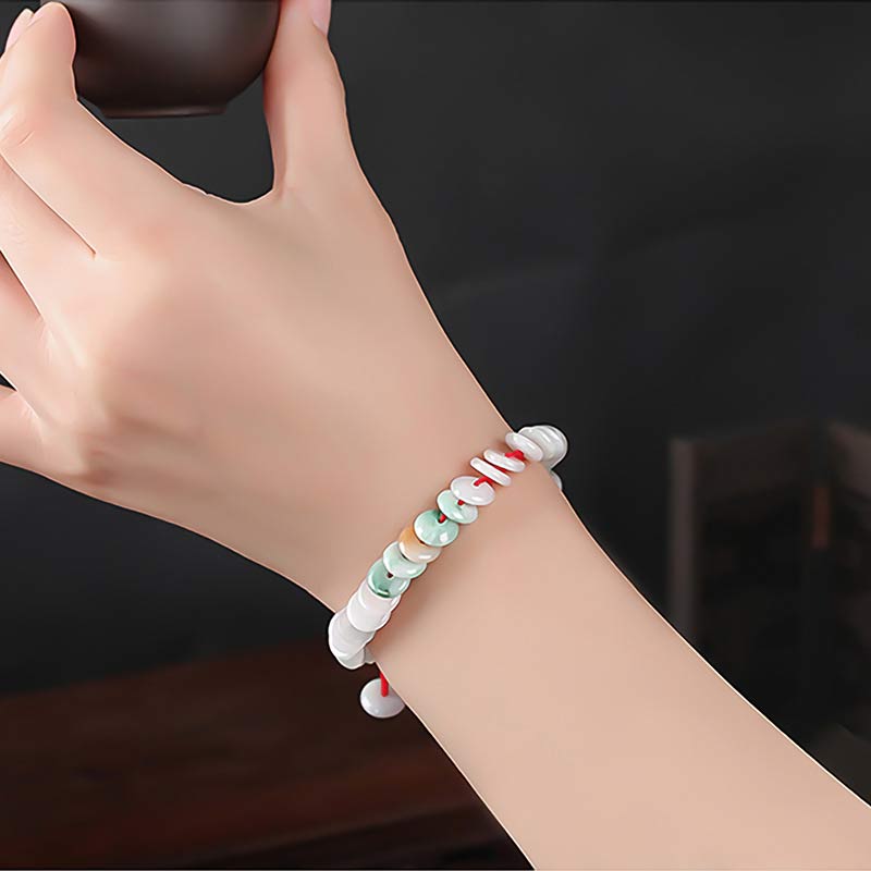 Round Jade Lucky Red String Weave Bracelet