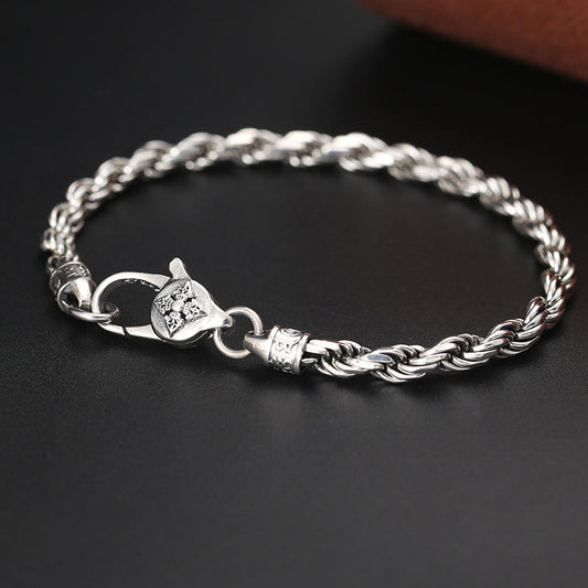 925 Sterling Silver Tibet Om Mani Padme Hum Double Dorje Vajra Twisted Design Peace Love Bracelet
