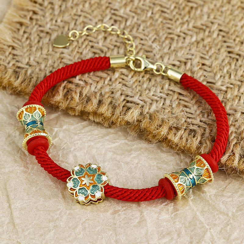 Dunhuang 925 Sterling Silver Lotus Drum New Beginning Red Rope Bracelet