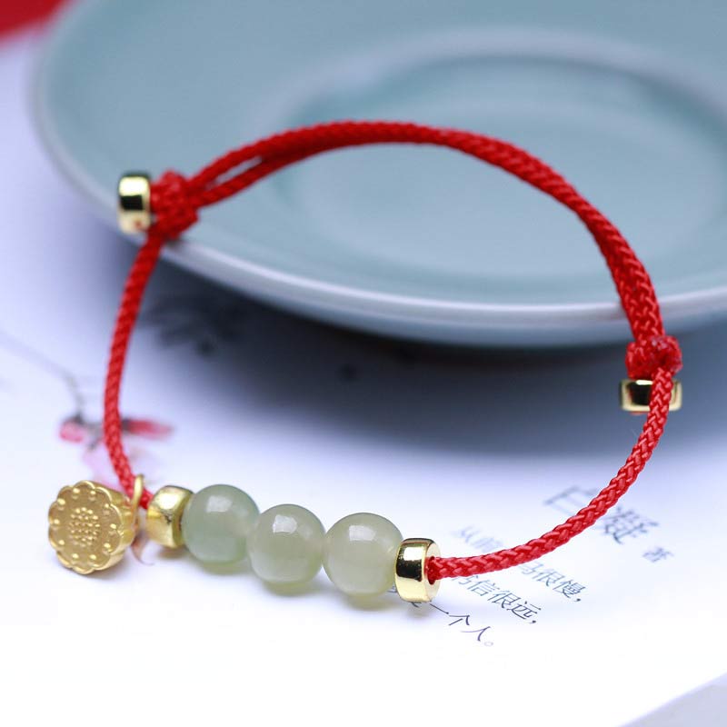 Natural Jade Lotus Seed Strength Red String Weave Bracelet