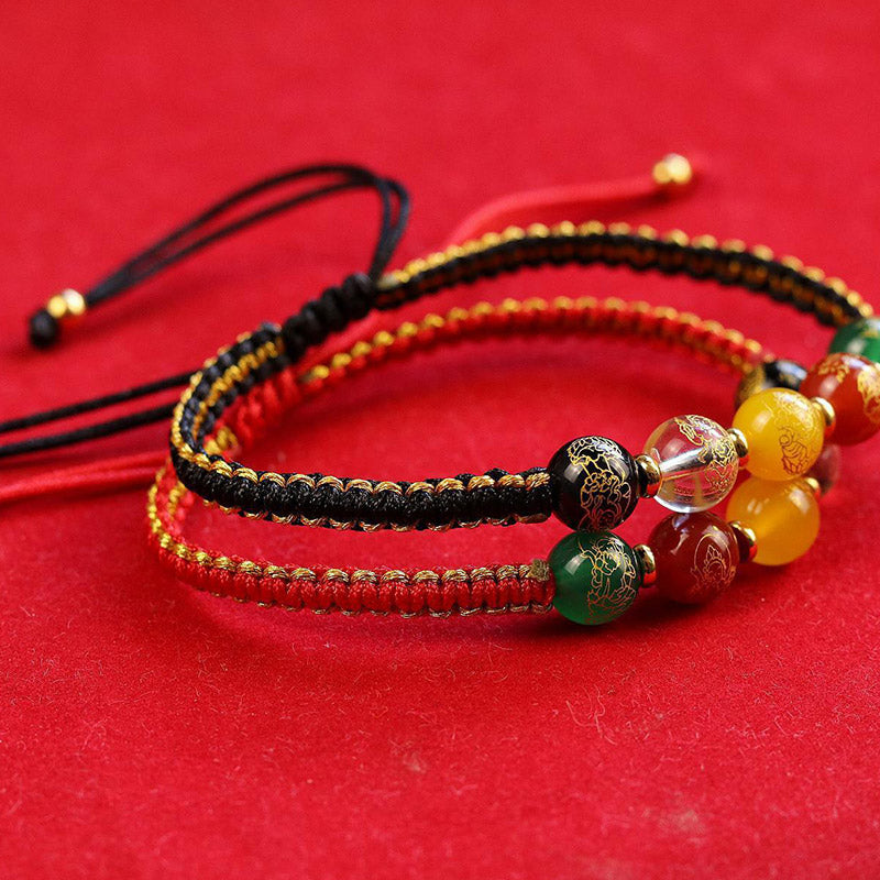 Five Directions Gods of Wealth Agate Handmade Protection String Braid Bracelet