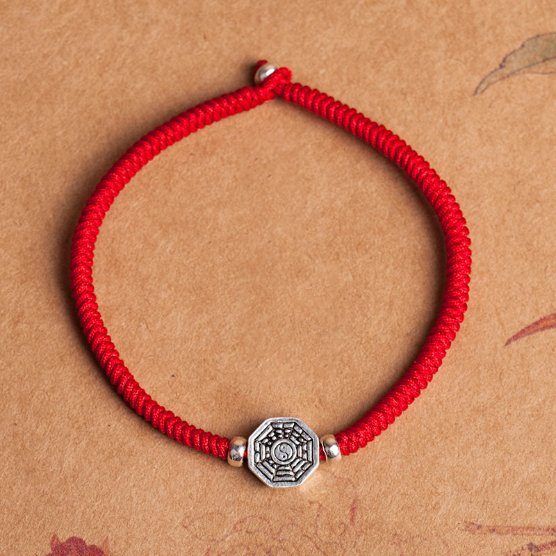 925 Sterling Silver Yin Yang Bagua Symbol Cinnabar String Concentration Bracelet