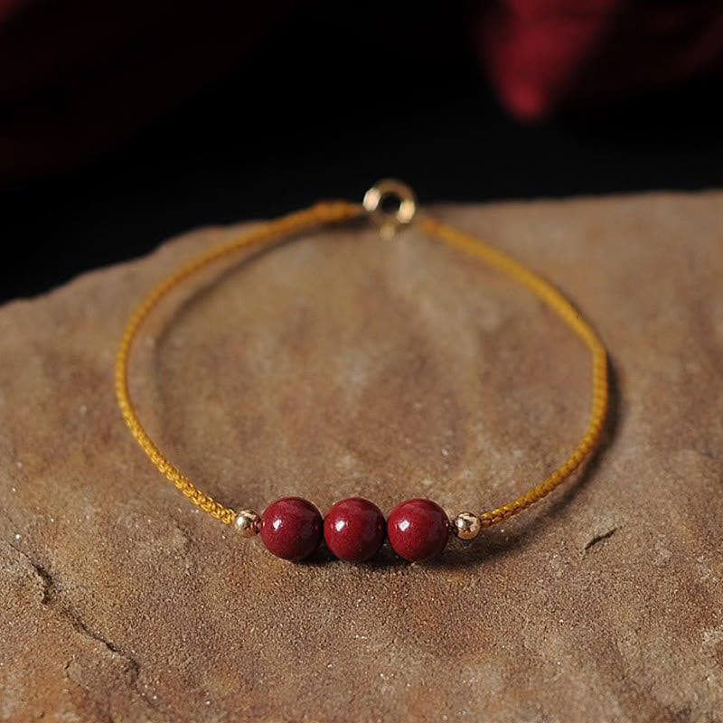 14K Gold Plated Natural Cinnabar Blessing String Braided Bracelet