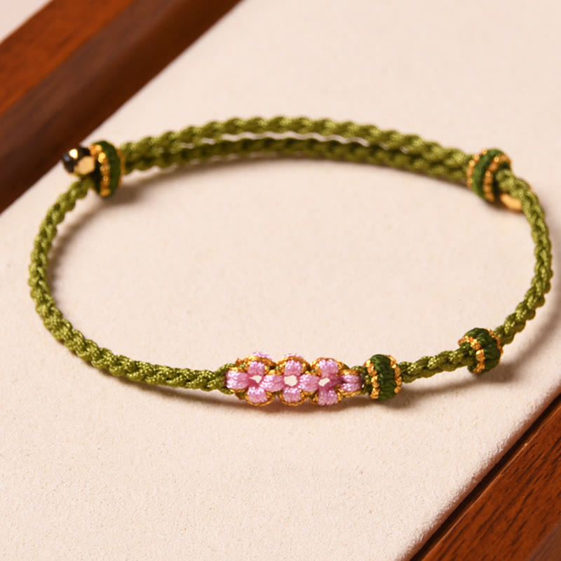 Handmade Peach Blossom Protection Braided Rope Bracelet