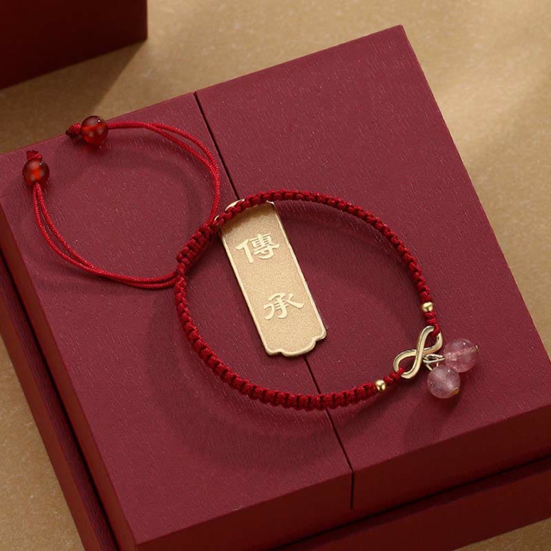 Strawberry Quartz Crystal Endless Knot Love Red String Weave Bracelet