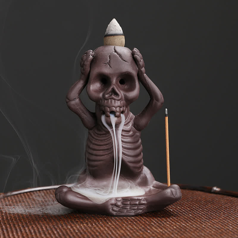 Little Skull Ghost Purple Clay Backflow Smoke Fountain Peace Incense Burner Decoration