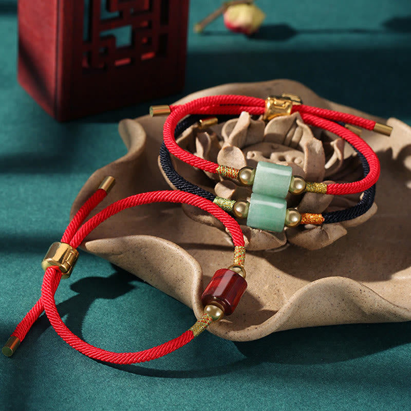 Tibet Handmade Green Aventurine Red Stone Malachite Luck Protection Braided Rope Bracelet