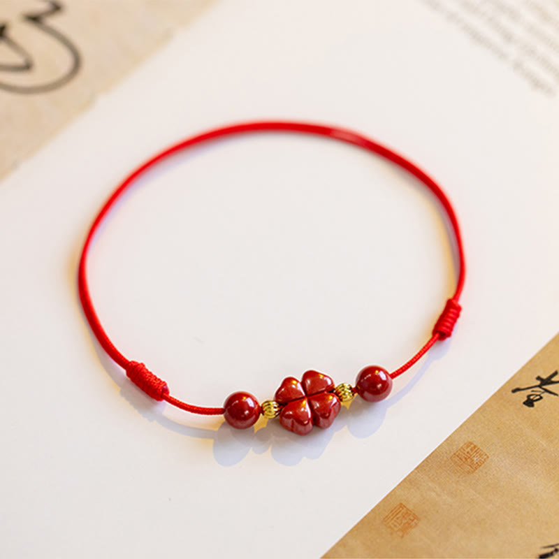 Four Leaf Clover Cinnabar Blessing Calm String Bracelet Anklet