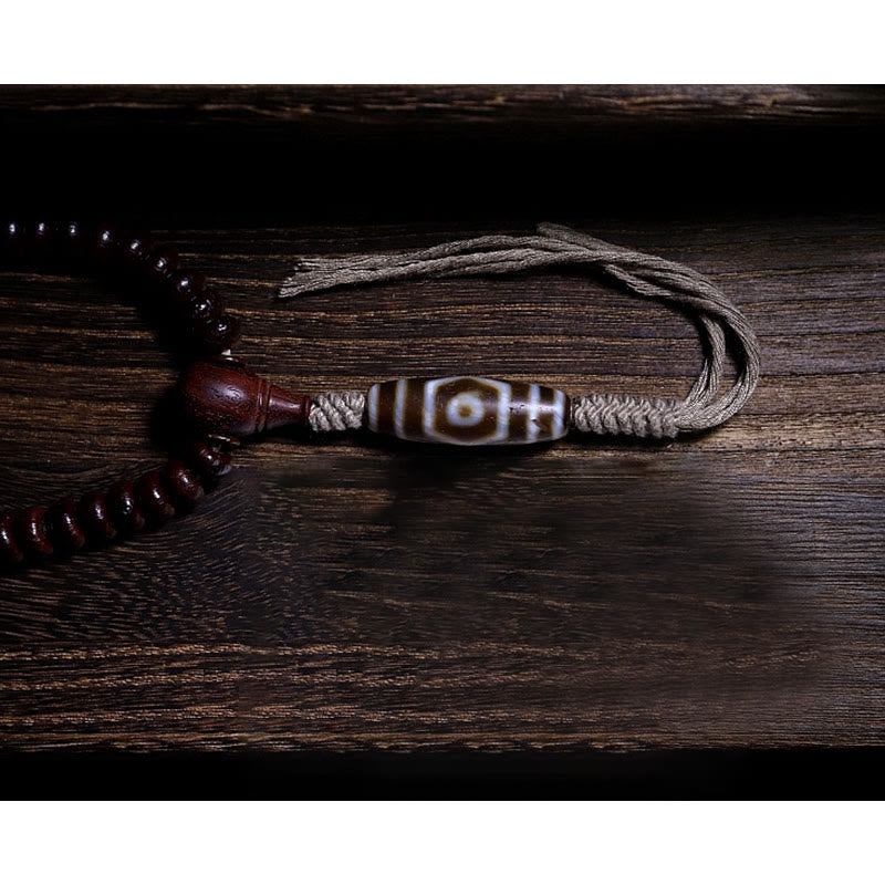 Natural Tibet 108 Mala Beads Purple Bodhi Seed Three-eyed Dzi Bead Copper Dorje Harmony Bracelet