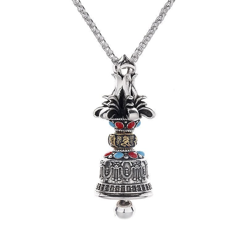 Tibetan Om Mani Padme Hum Dorje Vajra Bell Strength Necklace Pendant