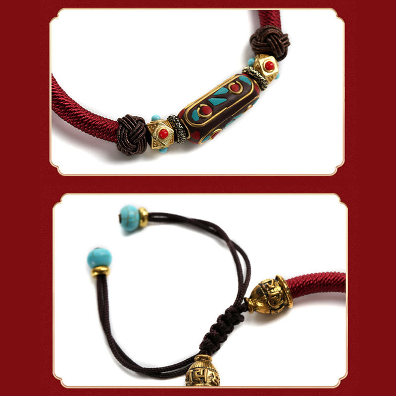 Handmade Tibetan Turquoise Om Mani Padme Hum Strength Braided Bracelet