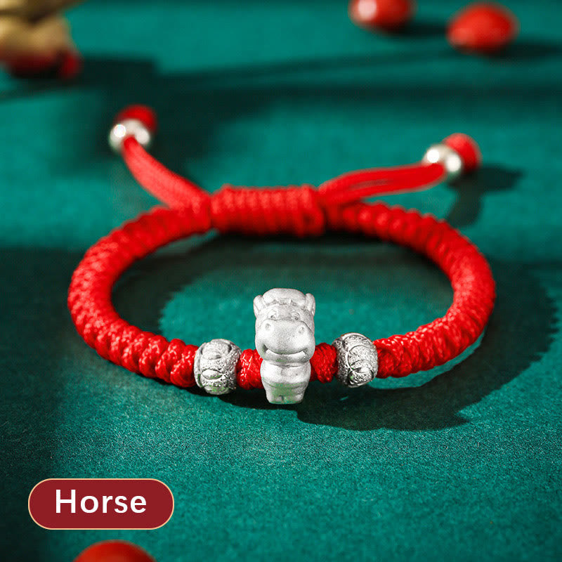 999 Sterling Silver Chinese Zodiac Red Rope Luck Handcrafted Kids Bracelet