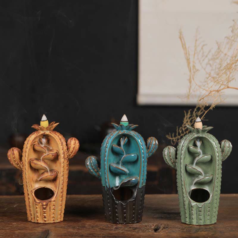 Cactus Ceramic Backflow Smoke Fountain Incense Burner