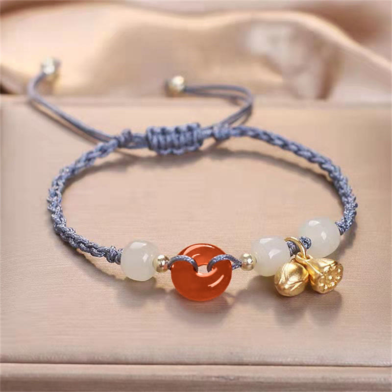 Red Agate Peace Buckle Jade Lotus Braided Bracelet