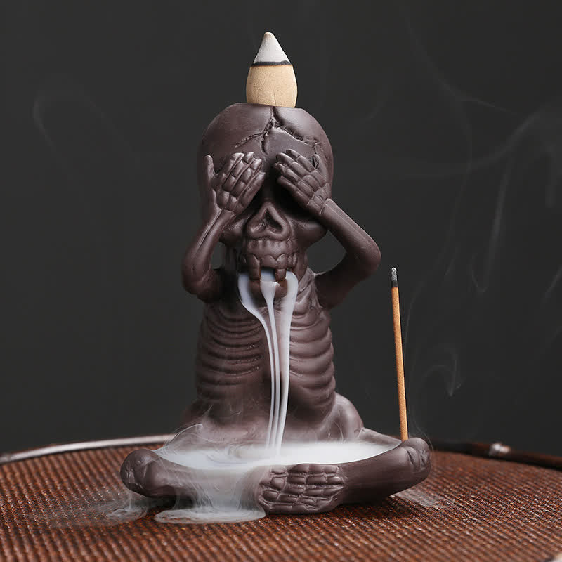 Little Skull Ghost Purple Clay Backflow Smoke Fountain Peace Incense Burner Decoration