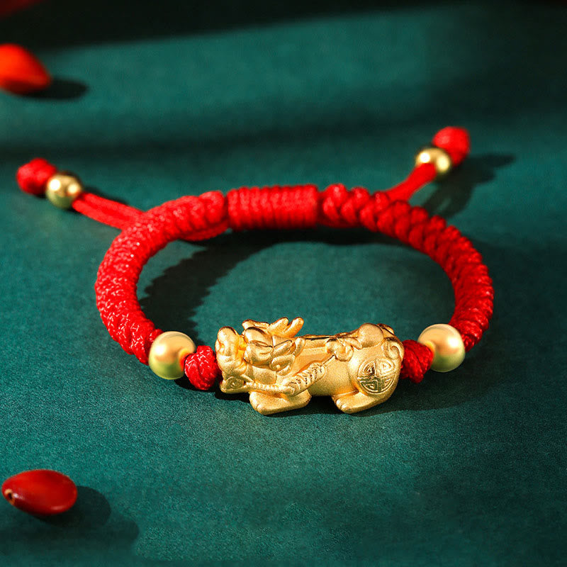 999 Sterling Silver PiXiu Wealth King Kong Knot String Braided Kids Child Bracelet