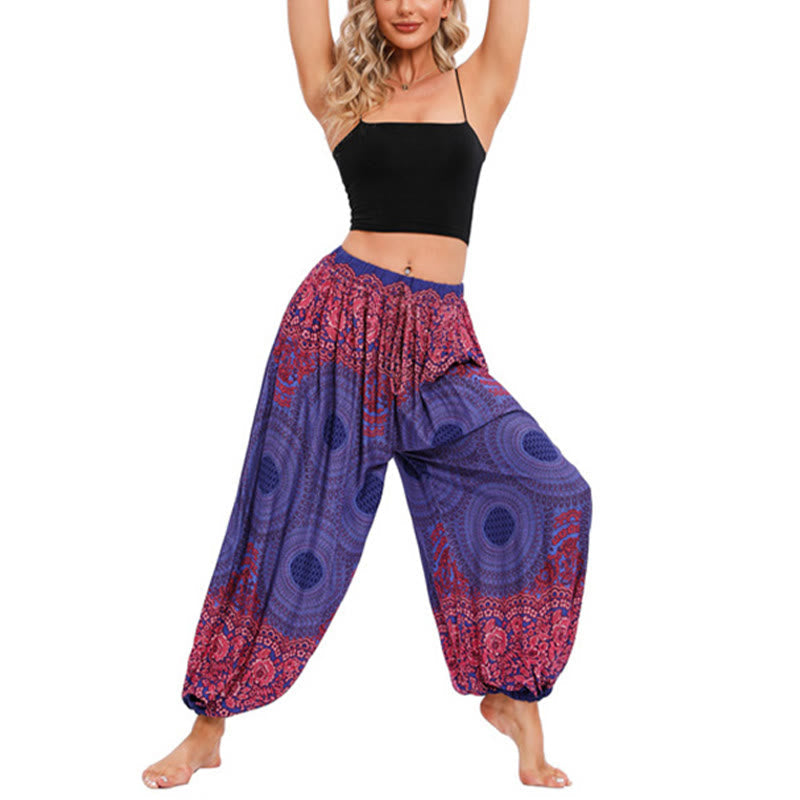 Loose Circle-shaped Flowers Pattern Harem Trousers Women's Yoga Pants