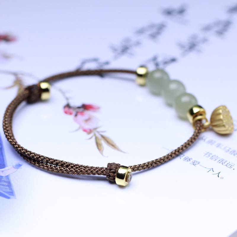 Natural Jade Lotus Seed Strength Red String Weave Bracelet