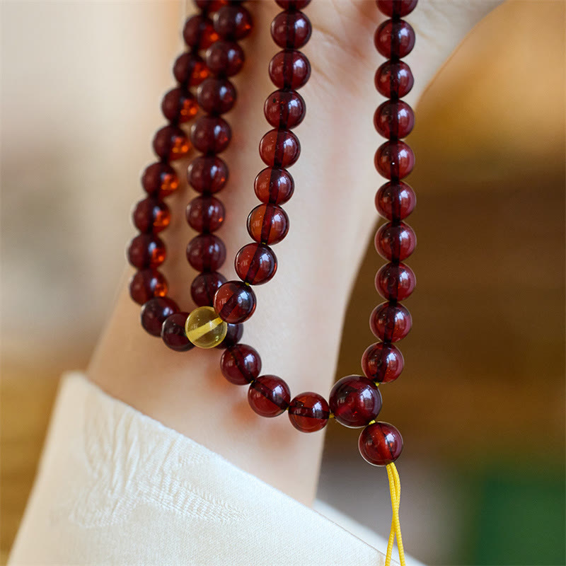 Natural 108 Mala Beads Amber Bracelet
