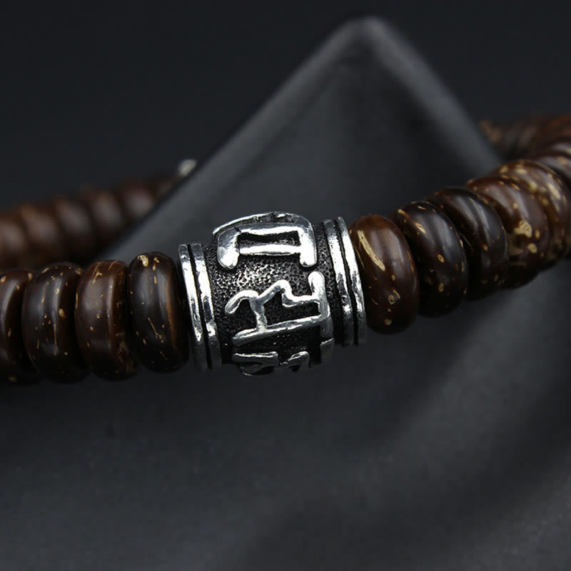 Natural Tibetan Coconut Shell Om Mani Padme Hum Positive Bracelet