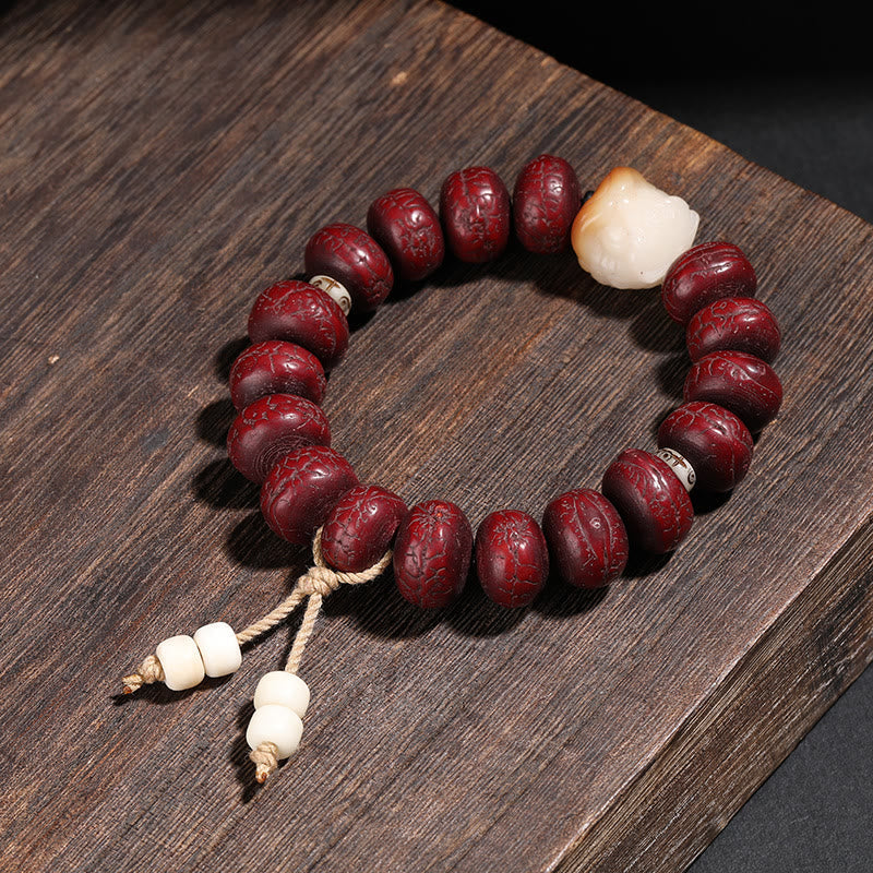 Tibet Bodhi Seed Dzi Bead Dancing Lion Luck Bracelet Wrist Mala
