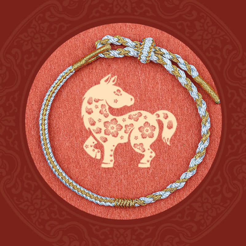 Handmade Chinese Zodiac Rabbit Rooster Rat Horse Dragon Protection Braid String Bracelet