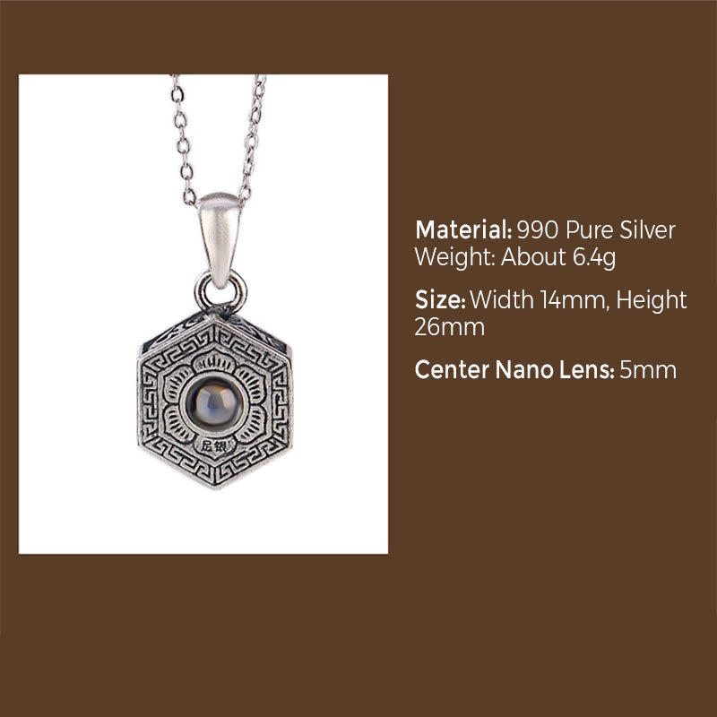 990 Sterling Silver Tibetan Om Mani Padme Hum Lotus Love Projection Necklace Pendant