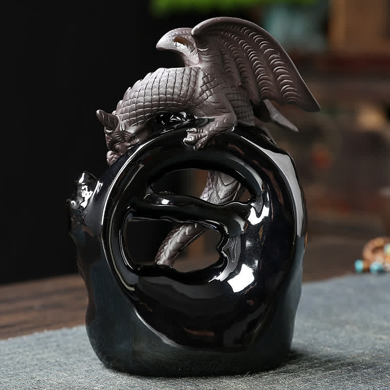 Nordic Pterosaur Dragon Ceramic Backflow Smoke Fountain Protection Incense Burner Decoration