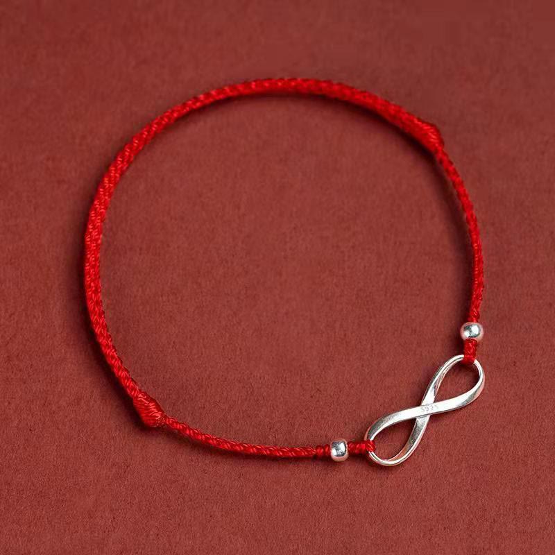 925 Sterling Silver Endless Knot Protection Luck Red String Bracelet Anklet