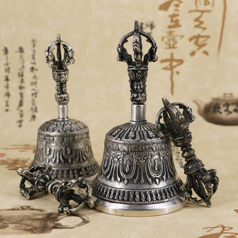 Tibetan Meditation Bell and Vajra Dorje Copper Decoration Set