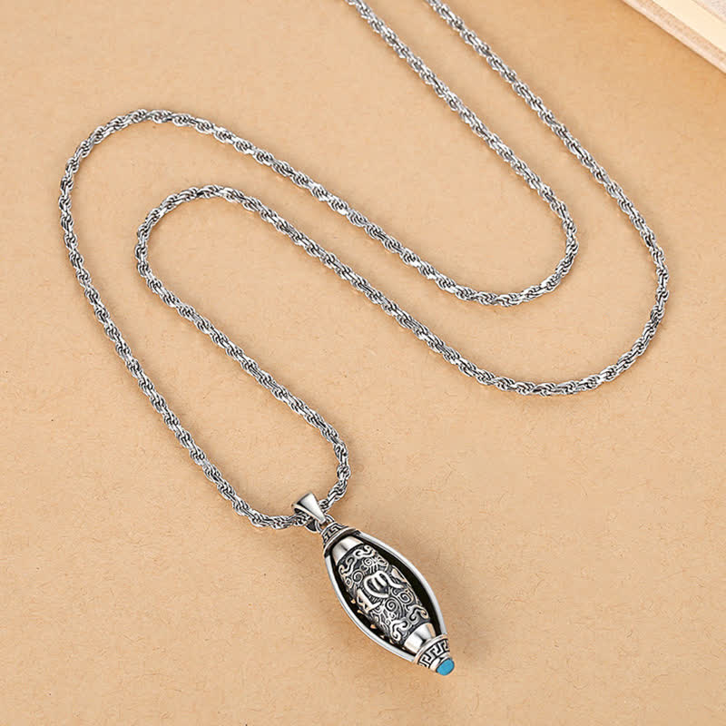 Tibet Om Mani Padme Hum Protection Necklace Rotatable Pendant