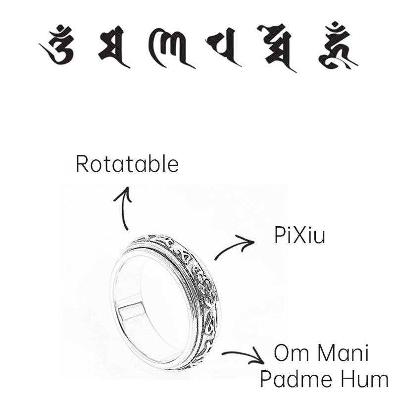 Tibetan Om Mani Padme Hum PiXiu Engraved Wealth Luck Rotatable Ring