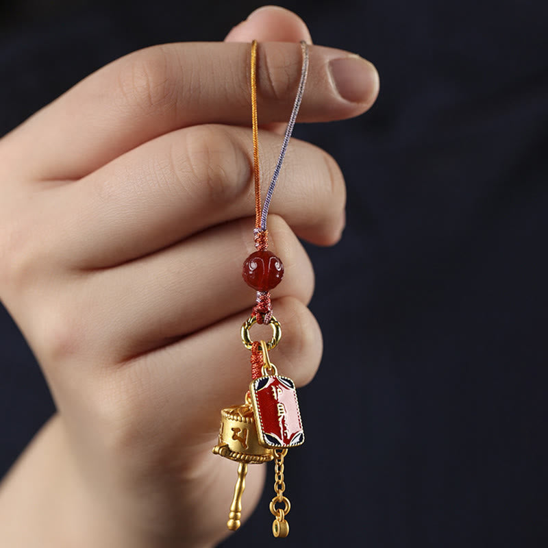 Tibetan Om Mani Padme Hum Prayer Wheel Amulet Charm Protection Phone Hanging Decoration
