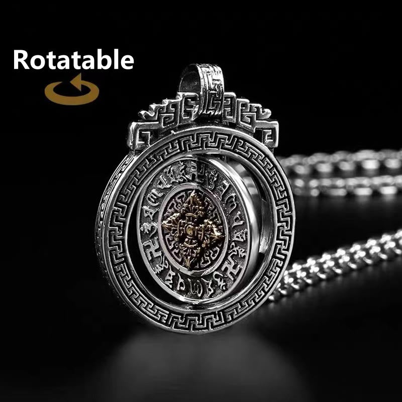 Tibetan Om Mani Padme Hum Double Dorje Vajra Rotatable Purity Peace Necklace Pendant