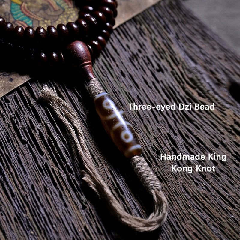 Natural Tibet 108 Mala Beads Purple Bodhi Seed Three-eyed Dzi Bead Copper Dorje Harmony Bracelet