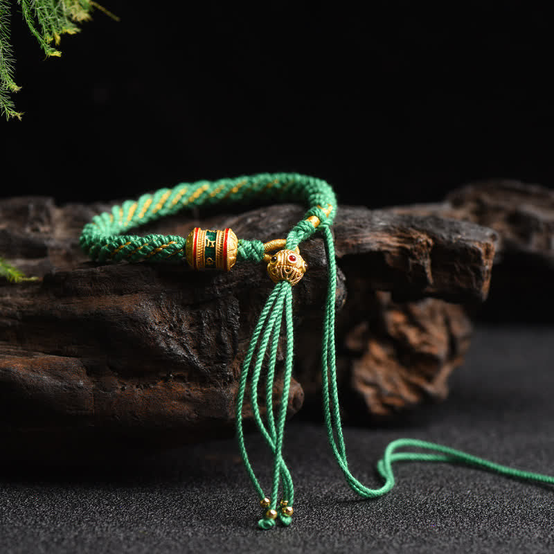 Tibetan Handmade Luck Prayer Wheel Bead Charm Weave Colorful String Bracelet