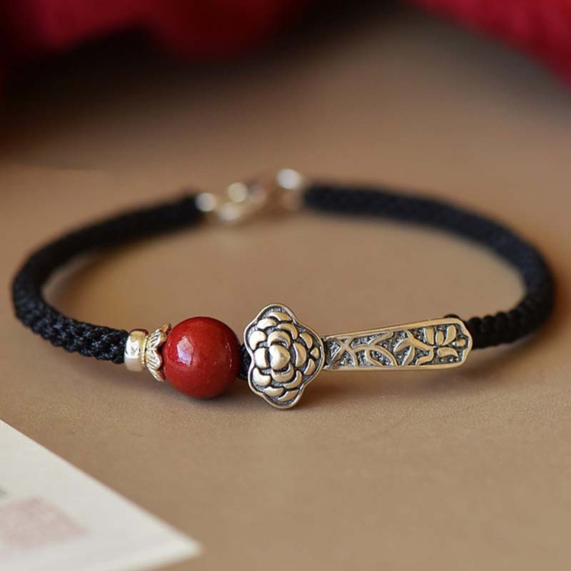 925 Sterling Silver Cinnabar Blessing String Bracelet