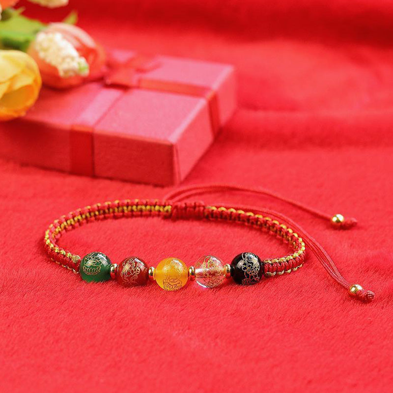 Five Directions Gods of Wealth Agate Handmade Protection String Braid Bracelet