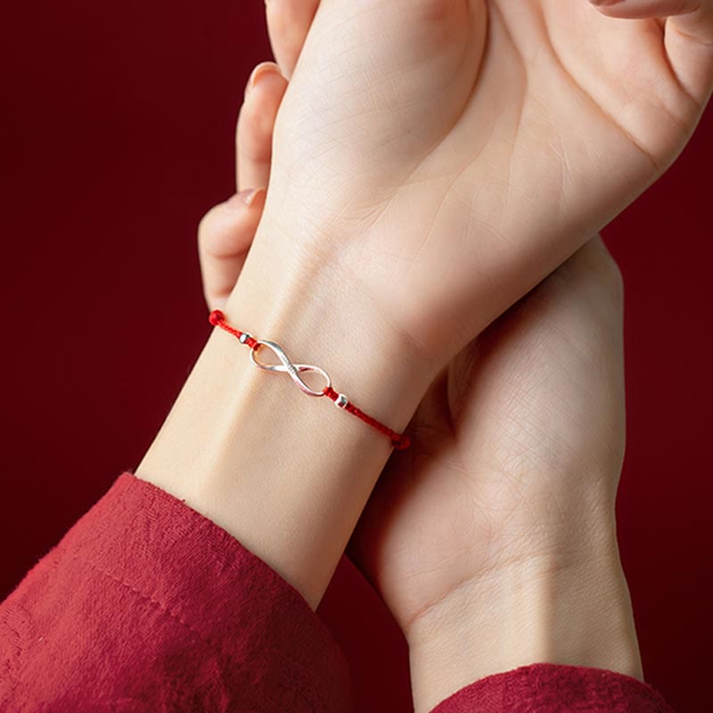 925 Sterling Silver Endless Knot Protection Luck Red String Bracelet Anklet