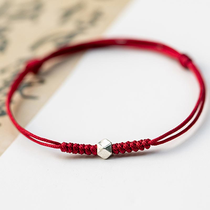 925 Sterling Silver Luck Bead Protection Red String Thin Cord Braided Bracelet