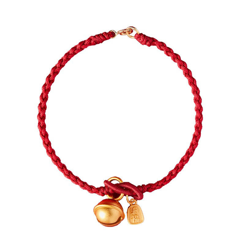 Handmade Fu Character Charm Luck Happiness Bell Red Rope Bracelet