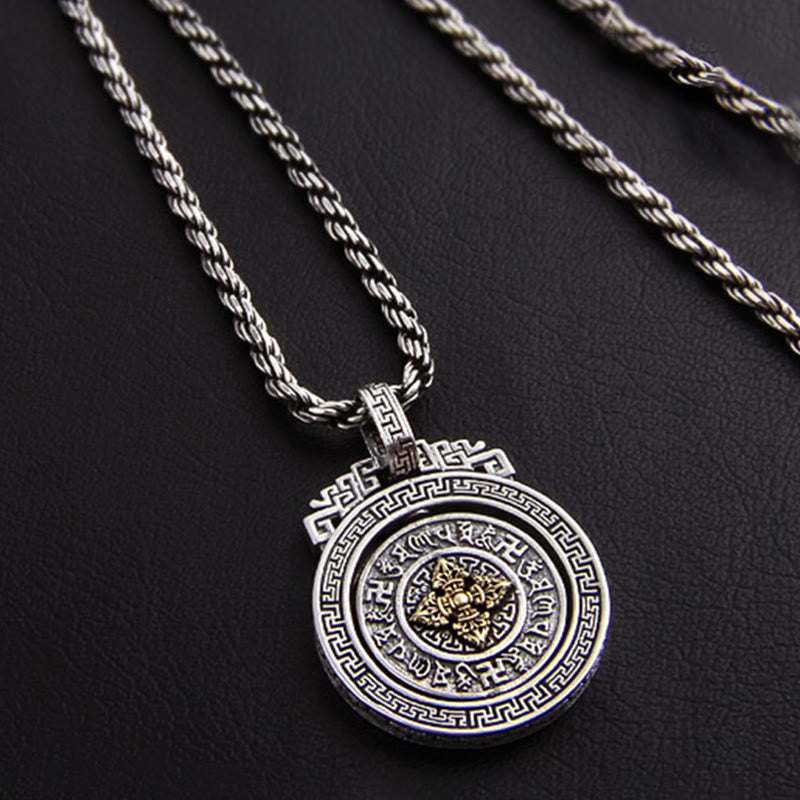 Tibetan Om Mani Padme Hum Double Dorje Vajra Rotatable Purity Peace Necklace Pendant